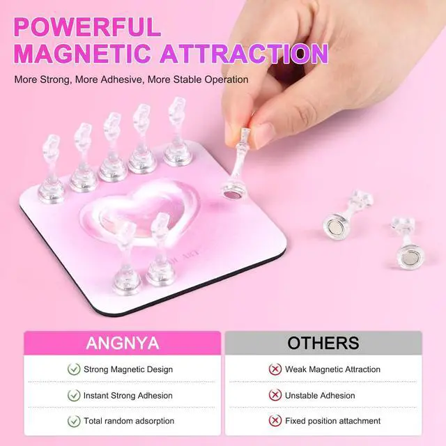 Alt view image 6 of 7 - Nail Stand for Press Ons, Fake Nail Holder for Painting Nails, Super Magnetic Base for Painting Display Holder with Reusable Mounting Tapes for Home DIY Salon Supplies