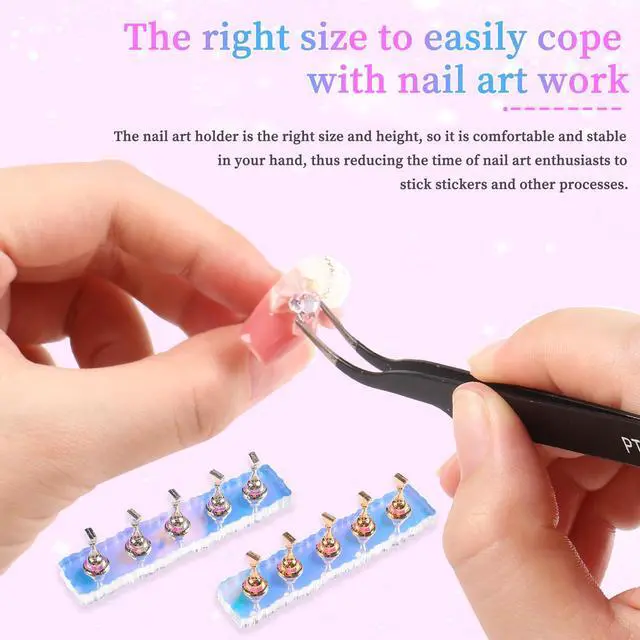 Alt view image 6 of 7 - 2 Set Nail Stand, Aurora Nail Holder for Painting Nail Stand for Press on with 96 Pcs Removable Mounting Tapes Nail Display Stand Nail Hand Practice Magnetic Nail Art Tools for Homes and Salons