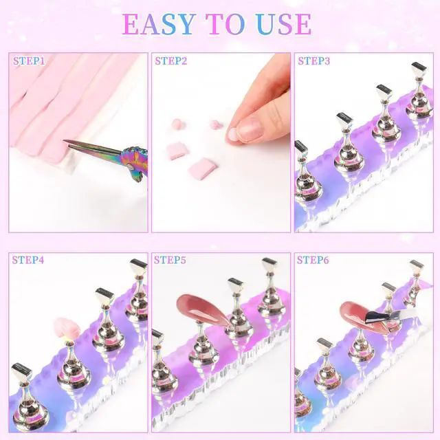Alt view image 7 of 7 - 2 Set Nail Stand, Aurora Nail Holder for Painting Nail Stand for Press on with 96 Pcs Removable Mounting Tapes Nail Display Stand Nail Hand Practice Magnetic Nail Art Tools for Homes and Salons