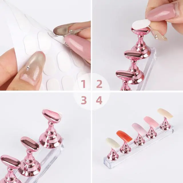 Alt view image 5 of 7 - 2 Pack Nail Stand with Case and 500 PCS Double-Sided Tape, Pink