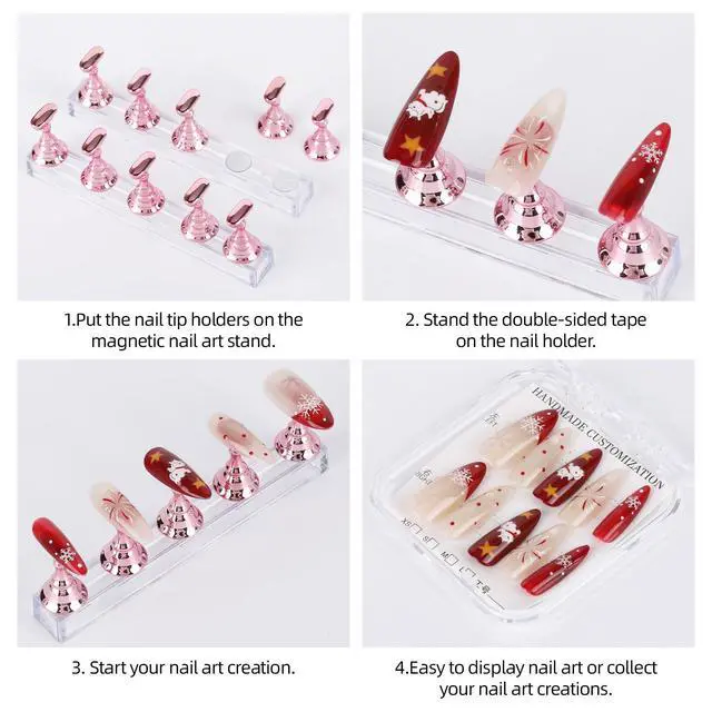 Alt view image 4 of 7 - 2 Pack Nail Stand with Case and 500 PCS Double-Sided Tape, Pink
