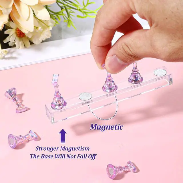 Alt view image 6 of 7 - 2 Set Nail Stand Press on Magnetic Nail Holder Kit Acrylic Fake Nails Art Display Stand Flower Practice Stands Design Tools for DIY Painting Nails Hand Salons Homes Professional Techs Supplies
