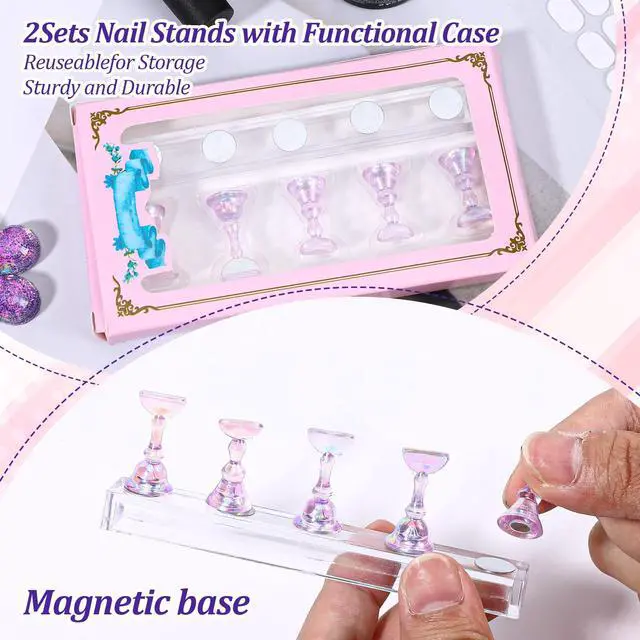 Alt view image 7 of 7 - 2 Set Nail Stand Press on Magnetic Nail Holder Kit Acrylic Fake Nails Art Display Stand Flower Practice Stands Design Tools for DIY Painting Nails Hand Salons Homes Professional Techs Supplies