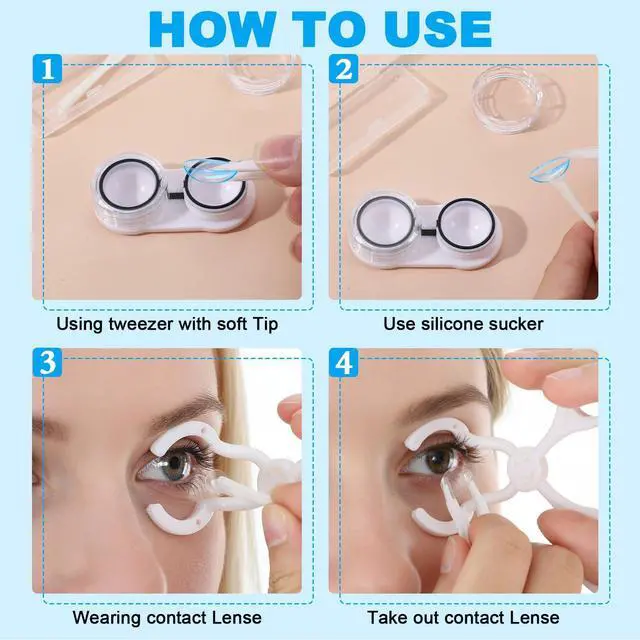 Alt view image 5 of 7 - Contact Lenses Applicator Tool Set, Contact Lens Applicator Tool with Eye Opener for Contacts, Contact Helper Insert/Remover, Tweezers, Soft Contact Lens Applicator Tool and Case