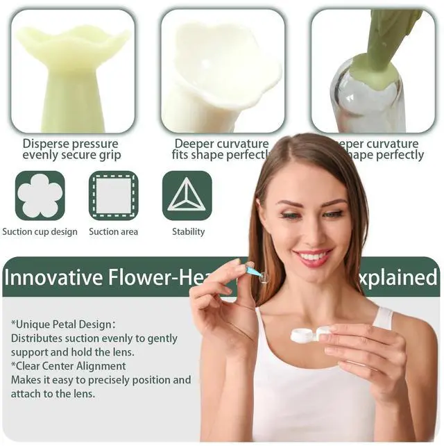 Alt view image 3 of 5 - 4 Pack Flower-Shaped Contact Lens Remover with Storage Box Individually Packaged Soft Silicone Suction Sticks Gentle Tool for Safe Lens Removal for Hard/RGP/OK Contact Lenses(Blue)