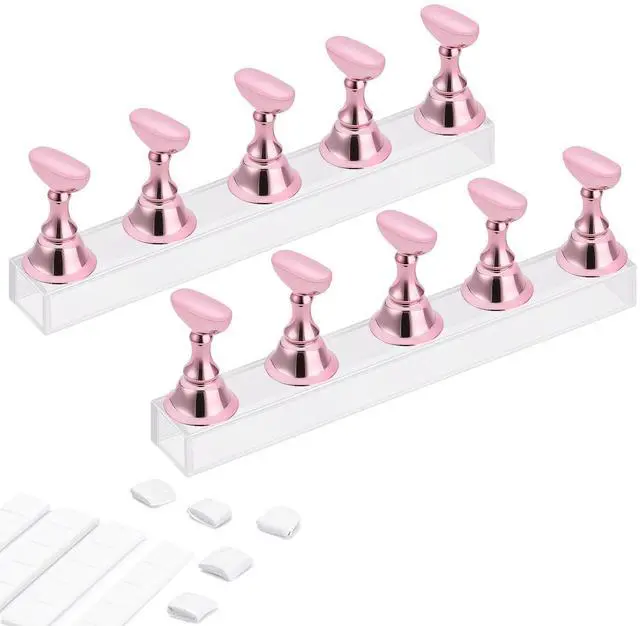 Main image of Acrylic Nail Display Stand DIY Nail Crystal Holder Magnetic Practice Stands with Reusable Adhesive Putty Clay for False Nail Tip Manicure Tool (Pink)