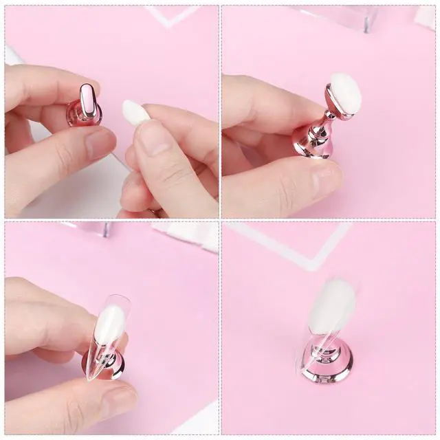 Alt view image 3 of 7 - Acrylic Nail Display Stand DIY Nail Crystal Holder Magnetic Practice Stands with Reusable Adhesive Putty Clay for False Nail Tip Manicure Tool (Pink)