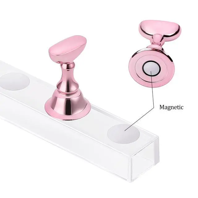 Alt view image 2 of 7 - Acrylic Nail Display Stand DIY Nail Crystal Holder Magnetic Practice Stands with Reusable Adhesive Putty Clay for False Nail Tip Manicure Tool (Pink)