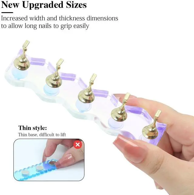 Alt view image 2 of 7 - 2 Sets Nail Stand for Press Ons Magnetic Acrylic Nail Holder with 100 Pcs Reusable Double Sided Stickers,for Artistic Nail Display Stand Home and Nail Salon Supplies, Sea Blue