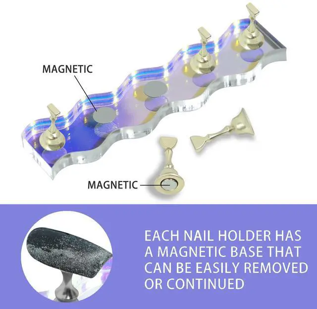 Alt view image 3 of 7 - 2 Sets Nail Stand for Press Ons Magnetic Acrylic Nail Holder with 100 Pcs Reusable Double Sided Stickers,for Artistic Nail Display Stand Home and Nail Salon Supplies, Sea Blue