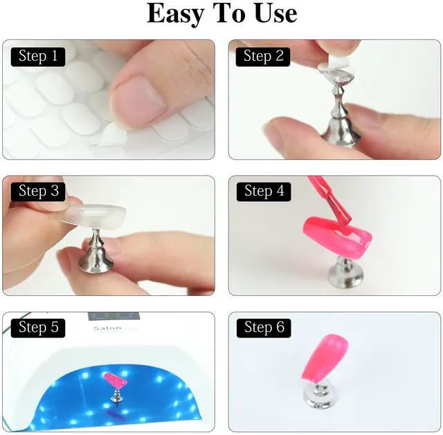 Alt view image 7 of 7 - 2 Sets Nail Stand for Press Ons Magnetic Acrylic Nail Holder with 100 Pcs Reusable Double Sided Stickers,for Artistic Nail Display Stand Home and Nail Salon Supplies, Sea Blue