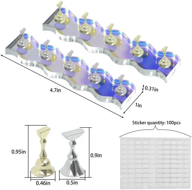 Alt view image 4 of 7 - 2 Sets Nail Stand for Press Ons Magnetic Acrylic Nail Holder with 100 Pcs Reusable Double Sided Stickers,for Artistic Nail Display Stand Home and Nail Salon Supplies, Sea Blue