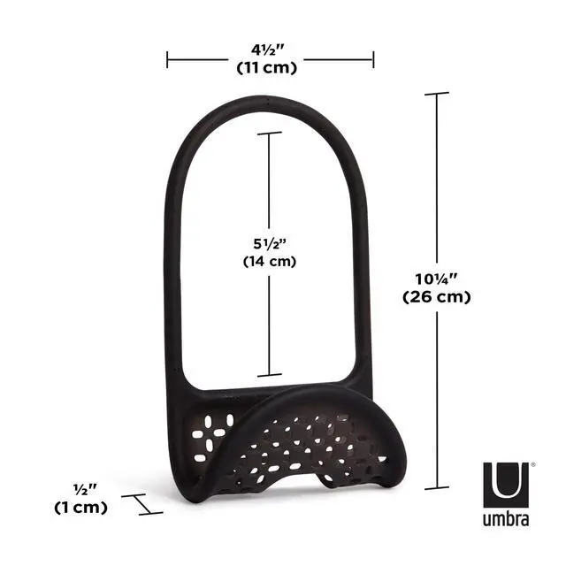 Alt view image 3 of 7 - Sling Sponge Holder for Kitchen Sink No Suction Cups, Flexible Caddy for Sinks and Faucets, Modern Design, Black