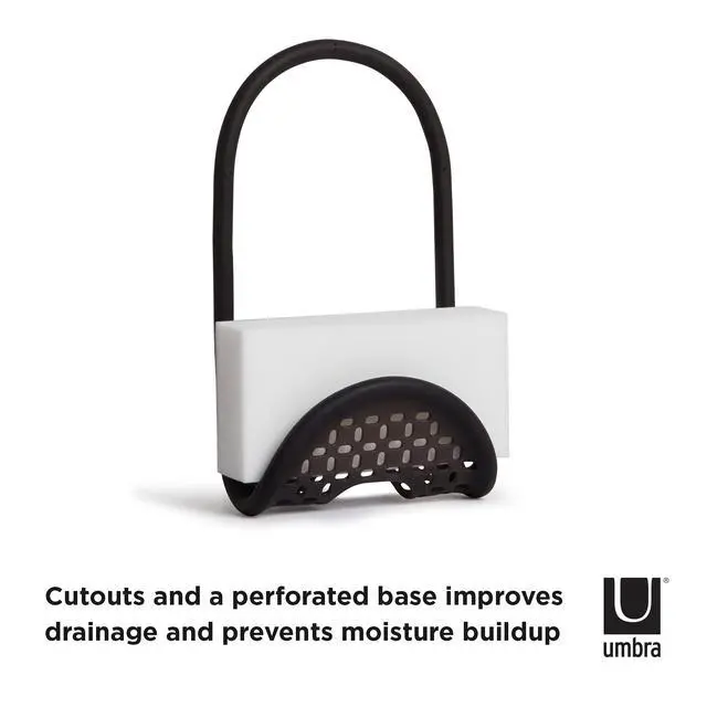 Alt view image 5 of 7 - Sling Sponge Holder for Kitchen Sink No Suction Cups, Flexible Caddy for Sinks and Faucets, Modern Design, Black