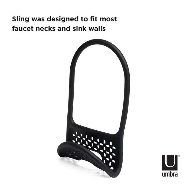 Alt view image 7 of 7 - Sling Sponge Holder for Kitchen Sink No Suction Cups, Flexible Caddy for Sinks and Faucets, Modern Design, Black