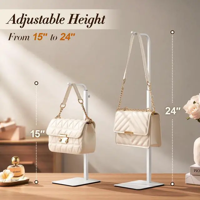 Alt view image 4 of 7 - Adjustable Purse Display Stand - White Tabletop Display Holder for Handbags, Wreaths and Banners, for Home Closets, Retail Displays and Vendor Booths (1-Pack)