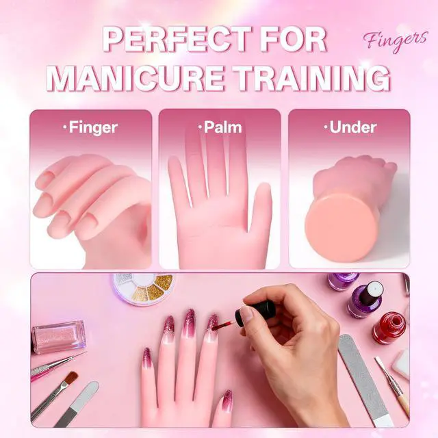 Alt view image 4 of 7 - Nail Practice Hand for Acrylic Nails, Mannequin Hand for Nails Practice, Flexible Bendable Fake Hand Manicure Nail Practice Hand 1Pcs