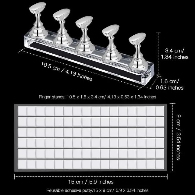 Alt view image 4 of 6 - 2 Set Nail Stand for Painting Press Nail Holder Acrylic Magnetic Tips Training Fingernail Display Stands DIY Crystal Holders and 96 Pieces White Reusable Adhesive Putty(Silver)