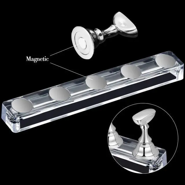 Alt view image 2 of 6 - 2 Set Nail Stand for Painting Press Nail Holder Acrylic Magnetic Tips Training Fingernail Display Stands DIY Crystal Holders and 96 Pieces White Reusable Adhesive Putty(Silver)