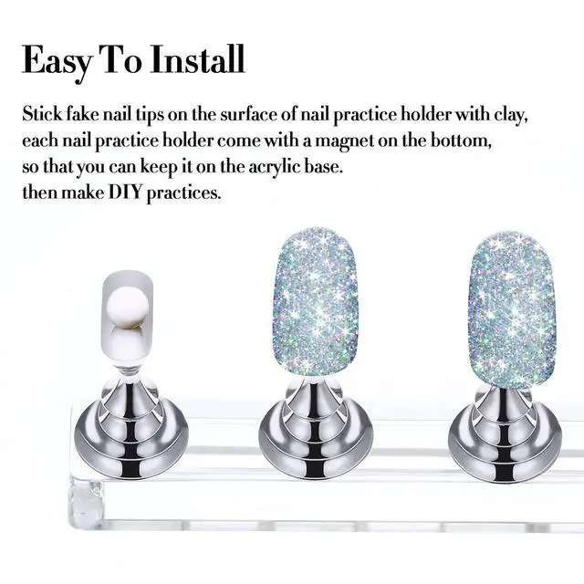 Alt view image 5 of 6 - 2 Set Nail Stand for Painting Press Nail Holder Acrylic Magnetic Tips Training Fingernail Display Stands DIY Crystal Holders and 96 Pieces White Reusable Adhesive Putty(Silver)