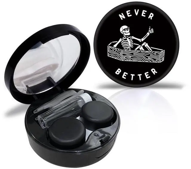 Main image of Contact Case Personalized Contact Box Travel Kit Portable Customized Contact Case with Mirror Tweezers Remover Tool Solution Bottle, Small, Black (Better)