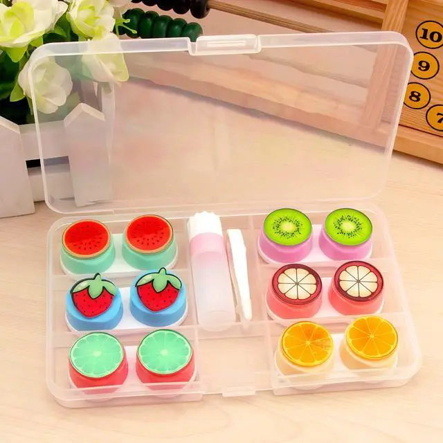 Alt view image 3 of 7 - 6-piece contact lens case, convenient for travel carrying, cute fruit contact lens storage box, tweezers disassembly tool set (color)