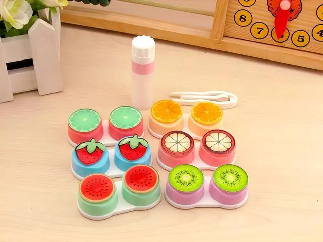 Alt view image 4 of 7 - 6-piece contact lens case, convenient for travel carrying, cute fruit contact lens storage box, tweezers disassembly tool set (color)