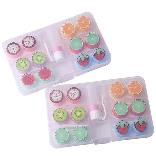Alt view image 2 of 7 - 6-piece contact lens case, convenient for travel carrying, cute fruit contact lens storage box, tweezers disassembly tool set (color)