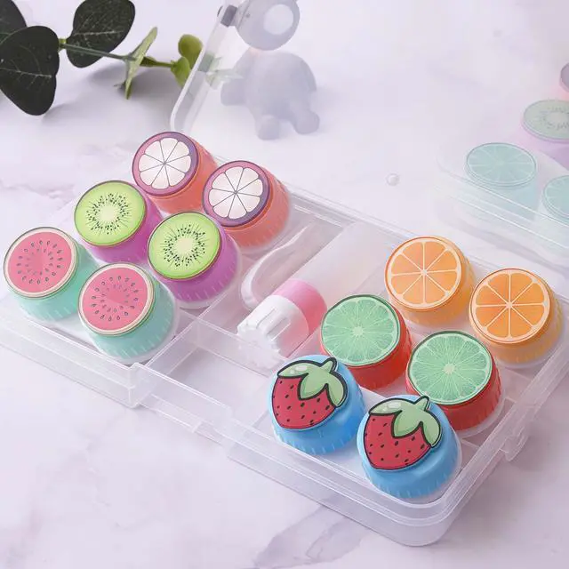 Alt view image 6 of 7 - 6-piece contact lens case, convenient for travel carrying, cute fruit contact lens storage box, tweezers disassembly tool set (color)