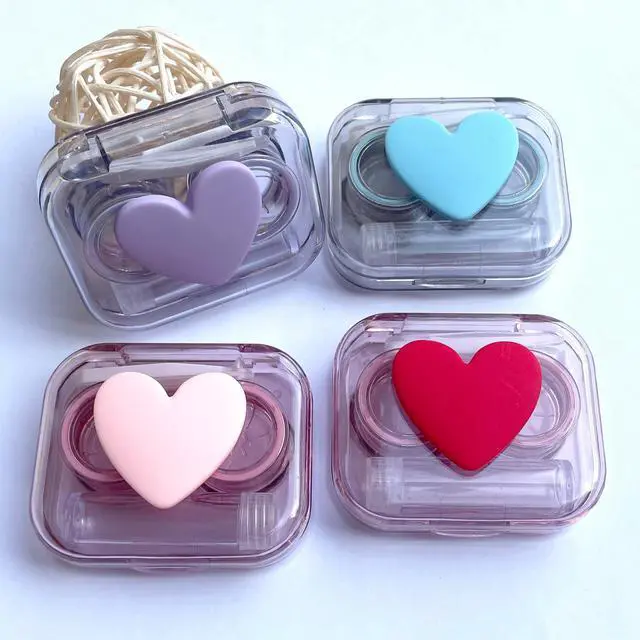 Alt view image 2 of 7 - Contact Lens Case, Travel Size Flip Top Cute Contact Lenses Applicator Remover Tool Kit with Solution Bottle for Daily Outdoor Heart (4 Pack)