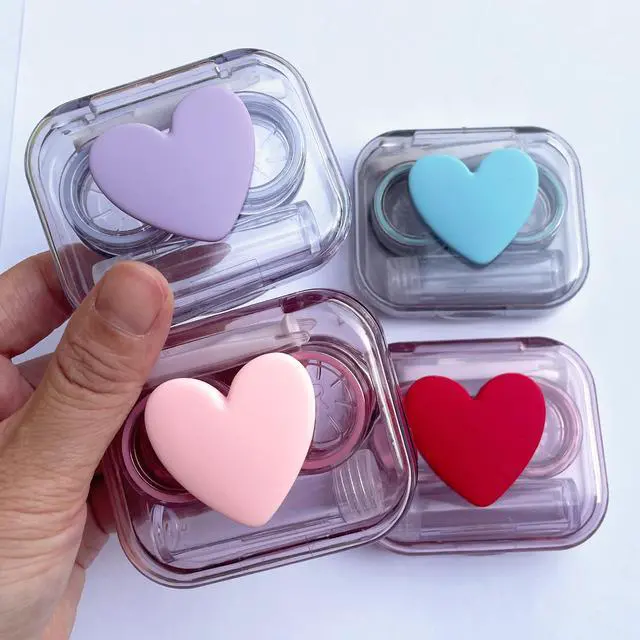Alt view image 4 of 7 - Contact Lens Case, Travel Size Flip Top Cute Contact Lenses Applicator Remover Tool Kit with Solution Bottle for Daily Outdoor Heart (4 Pack)