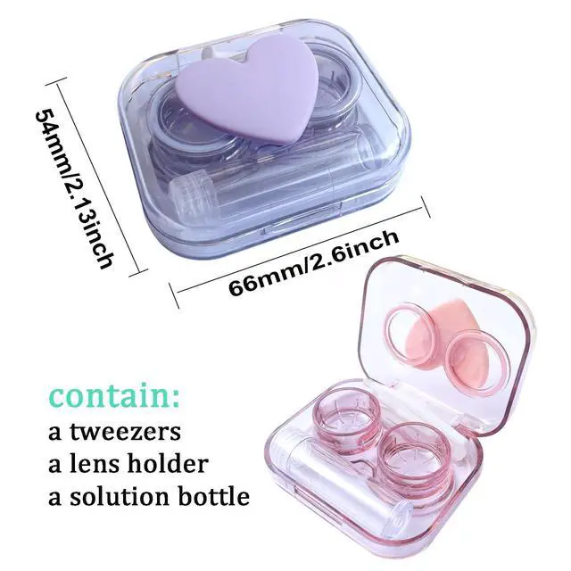 Alt view image 6 of 7 - Contact Lens Case, Travel Size Flip Top Cute Contact Lenses Applicator Remover Tool Kit with Solution Bottle for Daily Outdoor Heart (4 Pack)
