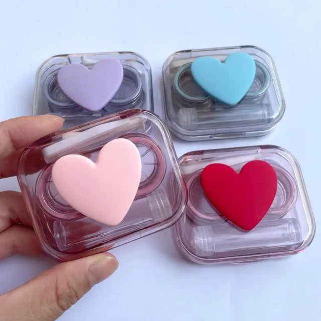 Alt view image 7 of 7 - Contact Lens Case, Travel Size Flip Top Cute Contact Lenses Applicator Remover Tool Kit with Solution Bottle for Daily Outdoor Heart (4 Pack)