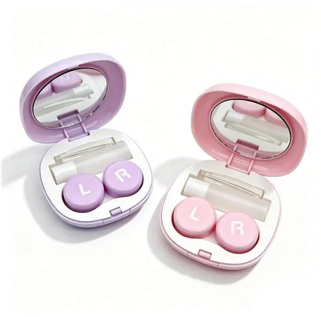 Main image of Contact Lens Case, Leakproof Cute Travel Kit Contact Lenses Applicator Remover Tool with Mirror Solution Bottle for Daily Outdoor Pink Purple (2 Pack)