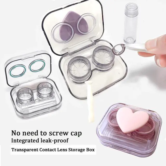 Alt view image 5 of 7 - Contact Lens Case, Travel Size Flip Top Cute Contact Lenses Applicator Remover Tool Kit with Solution Bottle for Daily Outdoor Heart (4 Pack)