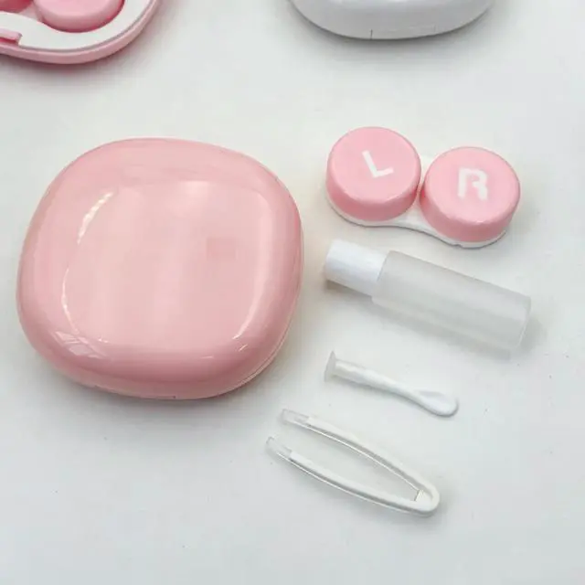 Alt view image 3 of 7 - Contact Lens Case, Leakproof Cute Travel Kit Contact Lenses Applicator Remover Tool with Mirror Solution Bottle for Daily Outdoor Pink Purple (2 Pack)