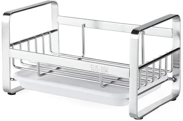 Alt view image 2 of 7 - Kitchen Sink Sponge Holder, 304 Stainless Steel Kitchen Soap Dispenser Caddy Organizer, Countertop Soap Dish Rack Drainer with Removable Drain Tray, not Including Dispenser and Brush