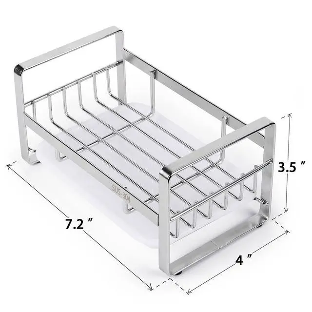 Alt view image 4 of 7 - Kitchen Sink Sponge Holder, 304 Stainless Steel Kitchen Soap Dispenser Caddy Organizer, Countertop Soap Dish Rack Drainer with Removable Drain Tray, not Including Dispenser and Brush