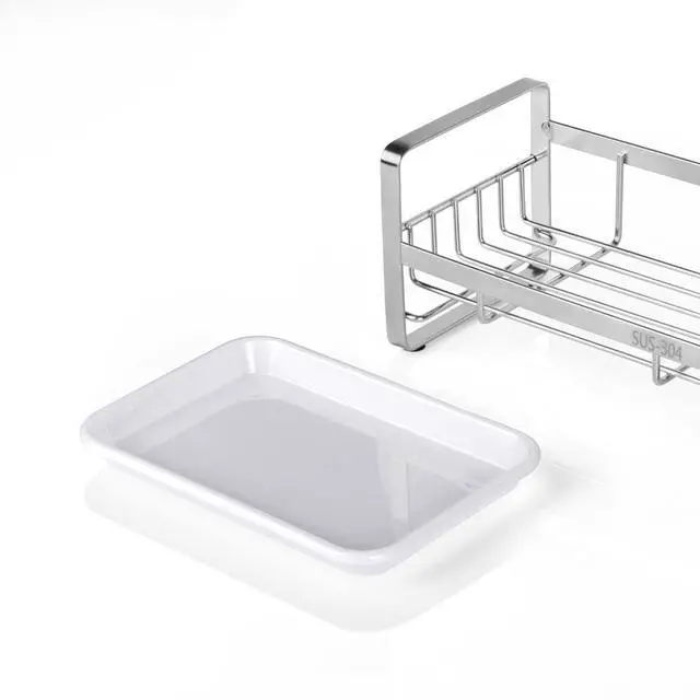 Alt view image 5 of 7 - Kitchen Sink Sponge Holder, 304 Stainless Steel Kitchen Soap Dispenser Caddy Organizer, Countertop Soap Dish Rack Drainer with Removable Drain Tray, not Including Dispenser and Brush