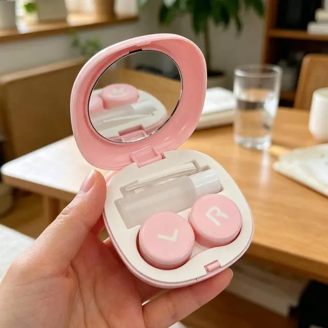 Alt view image 6 of 7 - Contact Lens Case, Leakproof Cute Travel Kit Contact Lenses Applicator Remover Tool with Mirror Solution Bottle for Daily Outdoor Pink Purple (2 Pack)