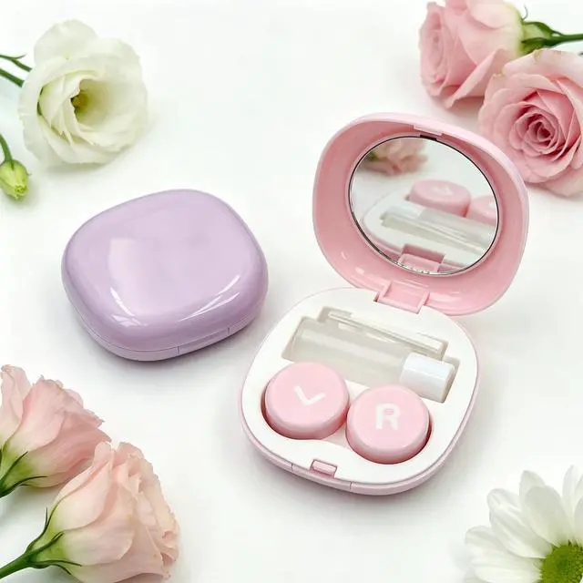 Alt view image 7 of 7 - Contact Lens Case, Leakproof Cute Travel Kit Contact Lenses Applicator Remover Tool with Mirror Solution Bottle for Daily Outdoor Pink Purple (2 Pack)