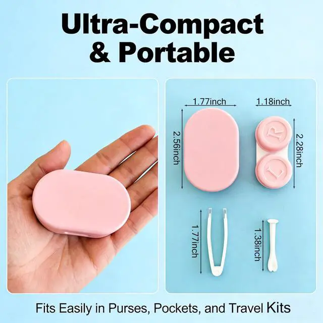 Alt view image 2 of 6 - Contact Lens Cases Set, Portable Mini Contact Lens Storage with Matching Soaking Cups, Travel & Daily Use Contact Lens Holder for Women Girls (3, Green/Pink/Purple)