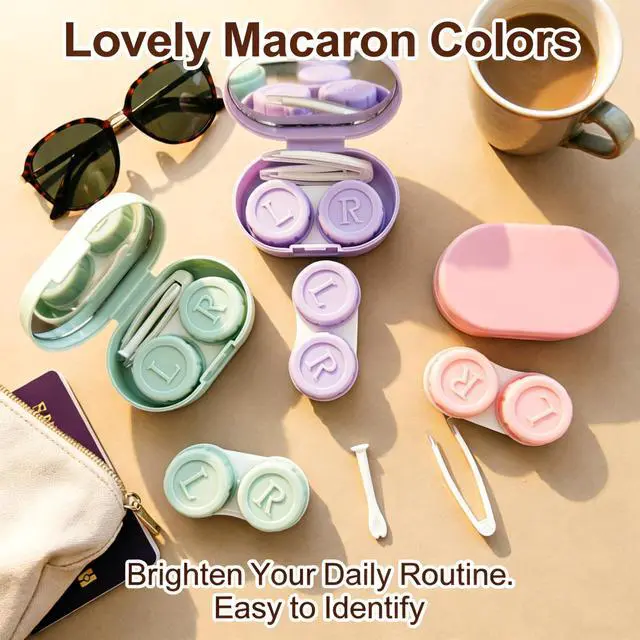 Alt view image 3 of 6 - Contact Lens Cases Set, Portable Mini Contact Lens Storage with Matching Soaking Cups, Travel & Daily Use Contact Lens Holder for Women Girls (3, Green/Pink/Purple)