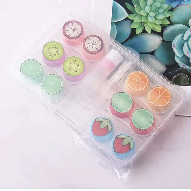 Alt view image 5 of 7 - 6-piece contact lens case, convenient for travel carrying, cute fruit contact lens storage box, tweezers disassembly tool set (color)