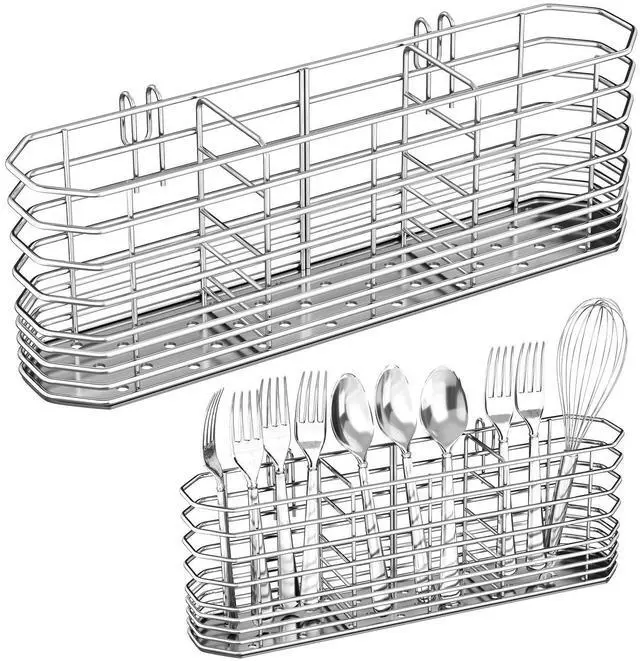 Main image of 304 Stainless Steel Utensil Holder, Dish Drying Rack, Kitchen Utensil Organizer, Knife and Fork Drainage Rack, Kitchen Drainage Basket Accessories, with Hooks, Rust Proof