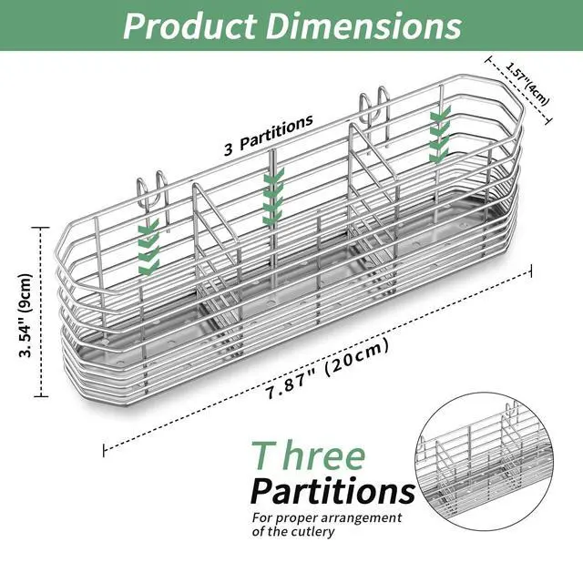 Alt view image 3 of 7 - 304 Stainless Steel Utensil Holder, Dish Drying Rack, Kitchen Utensil Organizer, Knife and Fork Drainage Rack, Kitchen Drainage Basket Accessories, with Hooks, Rust Proof