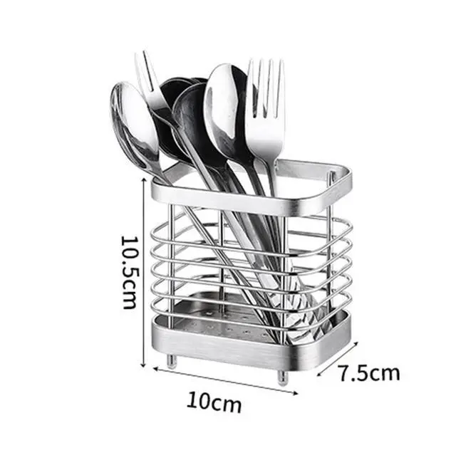 Alt view image 2 of 7 - Utensil Holder, Stainless Steel Sink Utensils Holder Countertop, Kitchen Utensil Drying Caddy, Cutlery Drainer for Utensil, Rust-Proof Cutlery Sink Organizer (Silver)