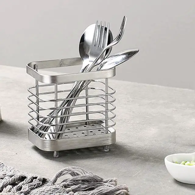 Alt view image 3 of 7 - Utensil Holder, Stainless Steel Sink Utensils Holder Countertop, Kitchen Utensil Drying Caddy, Cutlery Drainer for Utensil, Rust-Proof Cutlery Sink Organizer (Silver)