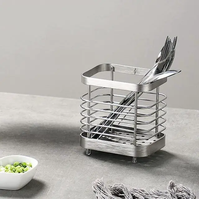 Alt view image 5 of 7 - Utensil Holder, Stainless Steel Sink Utensils Holder Countertop, Kitchen Utensil Drying Caddy, Cutlery Drainer for Utensil, Rust-Proof Cutlery Sink Organizer (Silver)