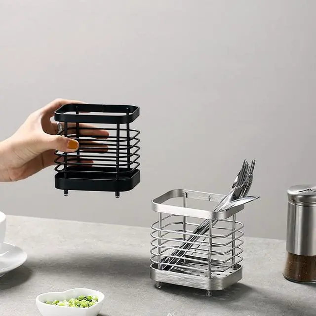 Alt view image 7 of 7 - Utensil Holder, Stainless Steel Sink Utensils Holder Countertop, Kitchen Utensil Drying Caddy, Cutlery Drainer for Utensil, Rust-Proof Cutlery Sink Organizer (Silver)